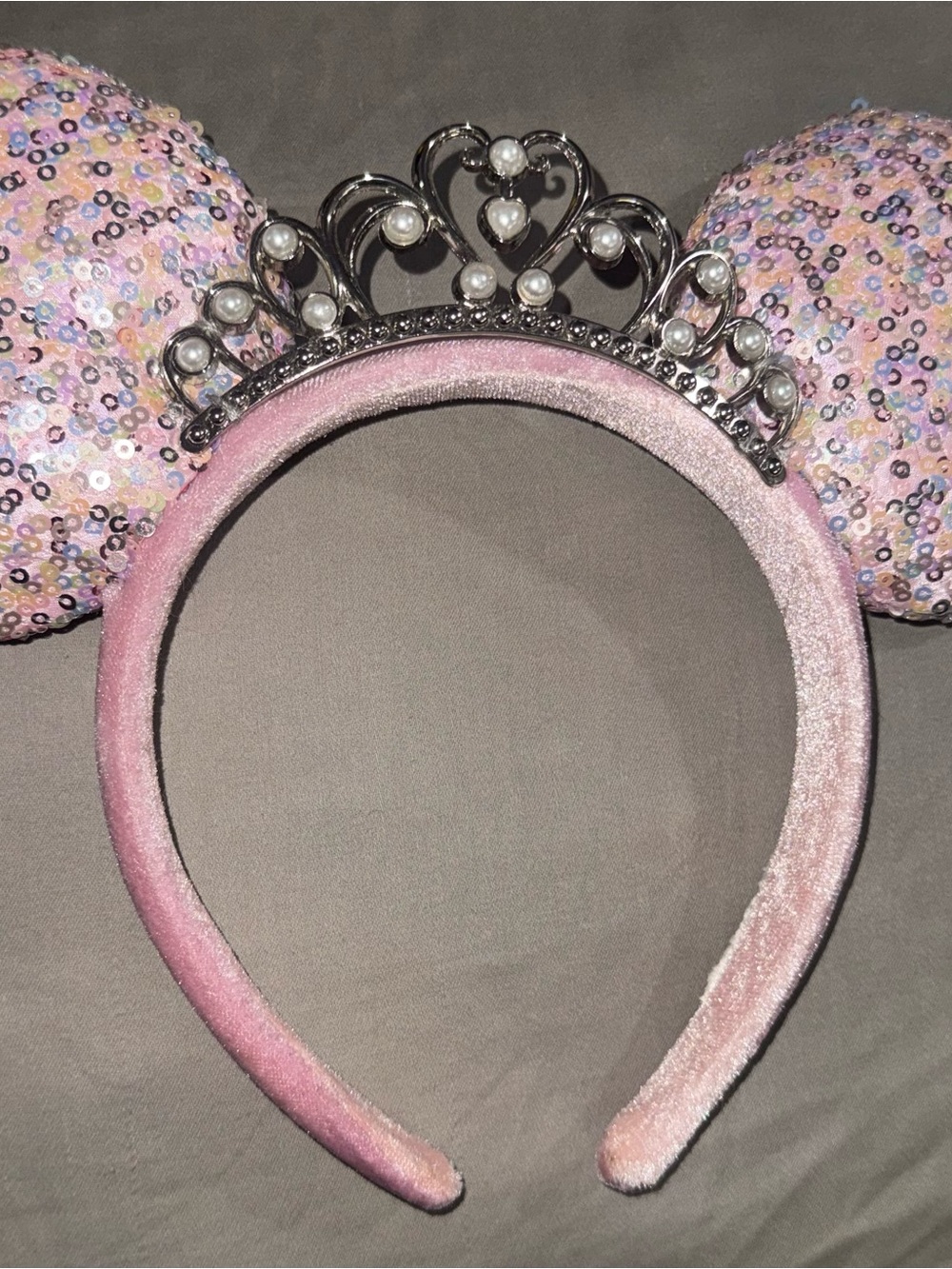 Disney Parks Pink Sequin Princess Headband with Tiara Accent